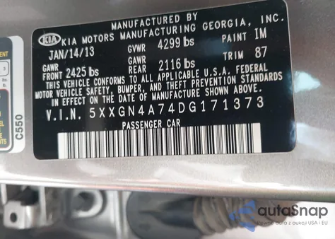 2013 Kia Optima Ex из США, поврежденный, VIN 5XXGN4A74DG171373